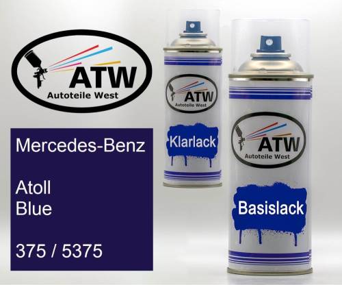 Mercedes-Benz, Atoll Blue, 375 / 5375: 400ml Sprühdose + 400ml Klarlack - Set, von ATW Autoteile West.